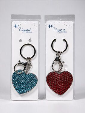 Crystal Heart Rhinestone Keychain Bundle Red Blue Sparkle Purse Charm  Set NWT